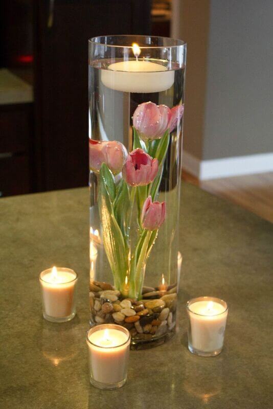 candles and tulips easter table centerpiece