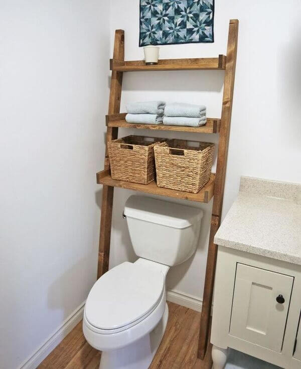 ladder over the toilet storage