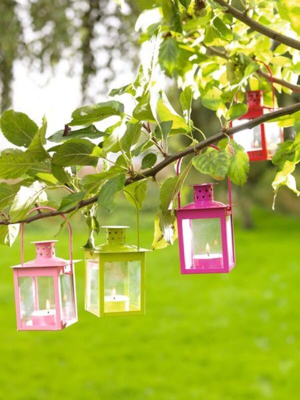 colorful lanterns on a tree spring decor