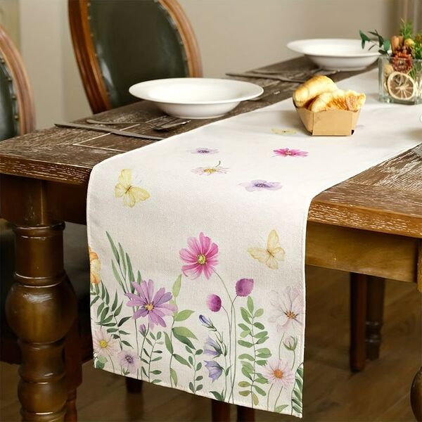 table runner with flowers spring table decor ideas
