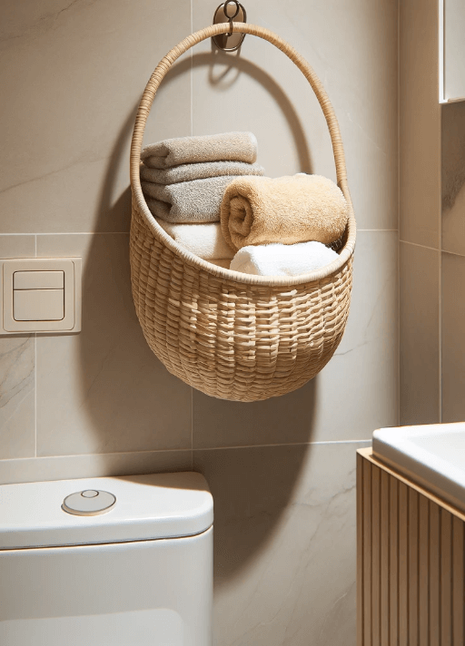 basket for storing towels Bathroom Towel Hanger Ideas 