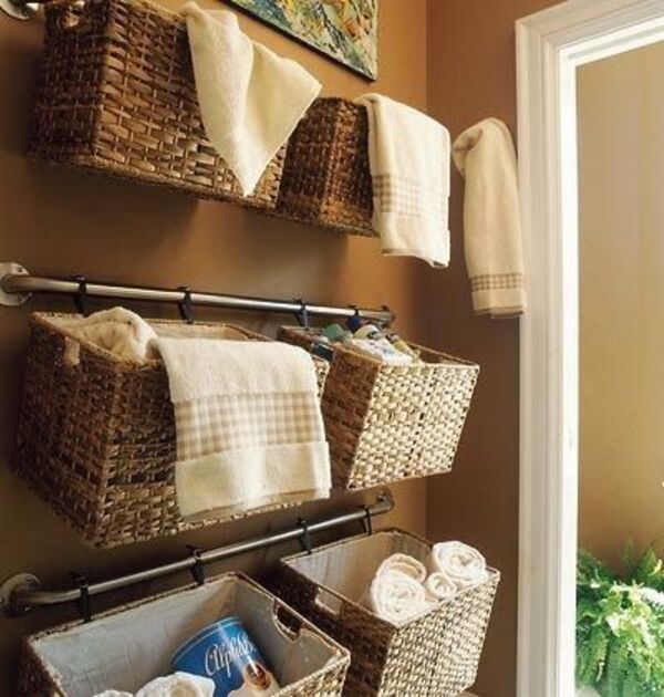 hanging baskets for beach towel storage