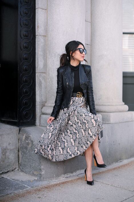 leather jacket and skirt outfit for valentine's day
