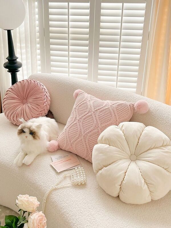 pastel pillows spring decor ideas and a puppy