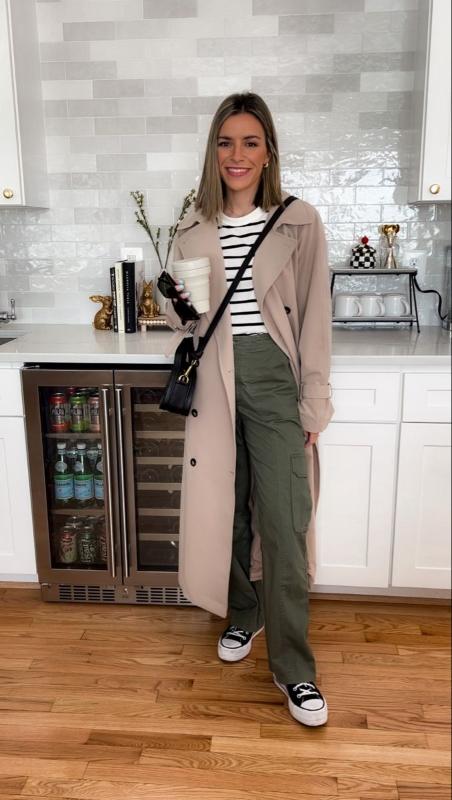 trench coat and olive green pants