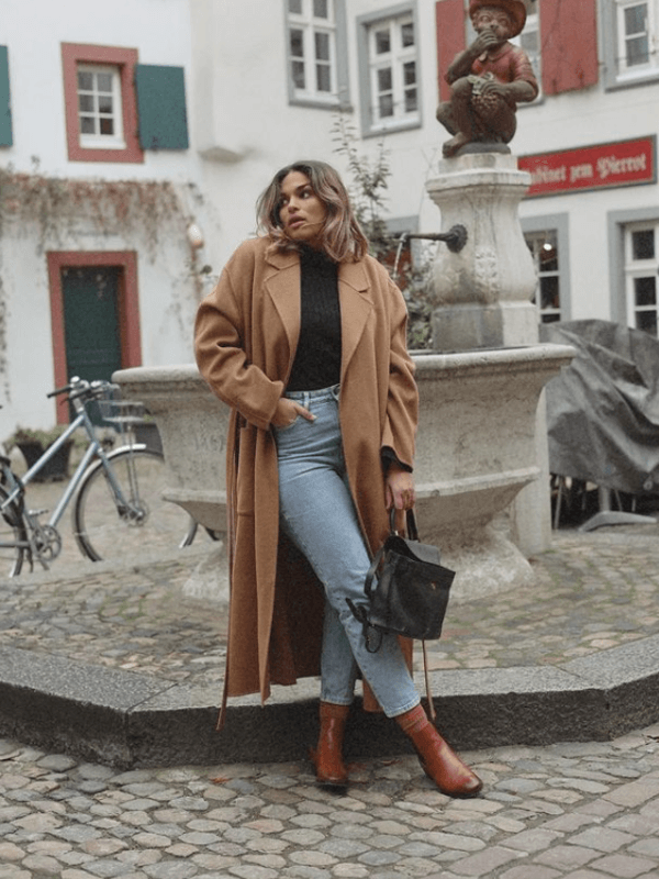 brown winter coat outfit