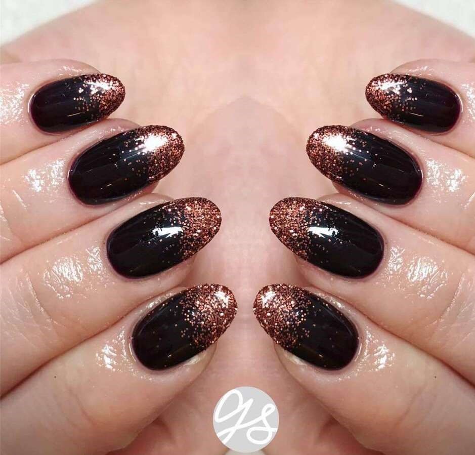 trendy black and rose gold nails