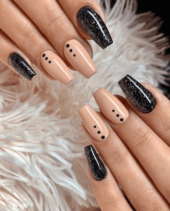 glitter black nail designs