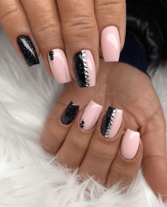 glitter black nail designs 