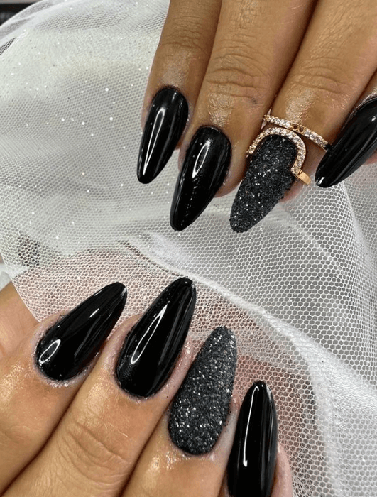 glitter black nail designs 