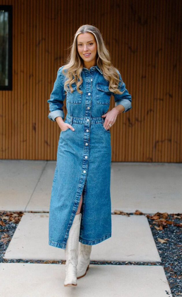 denim dress to wear with cowgirl boots