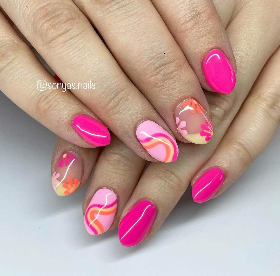 hot pink vacation nails