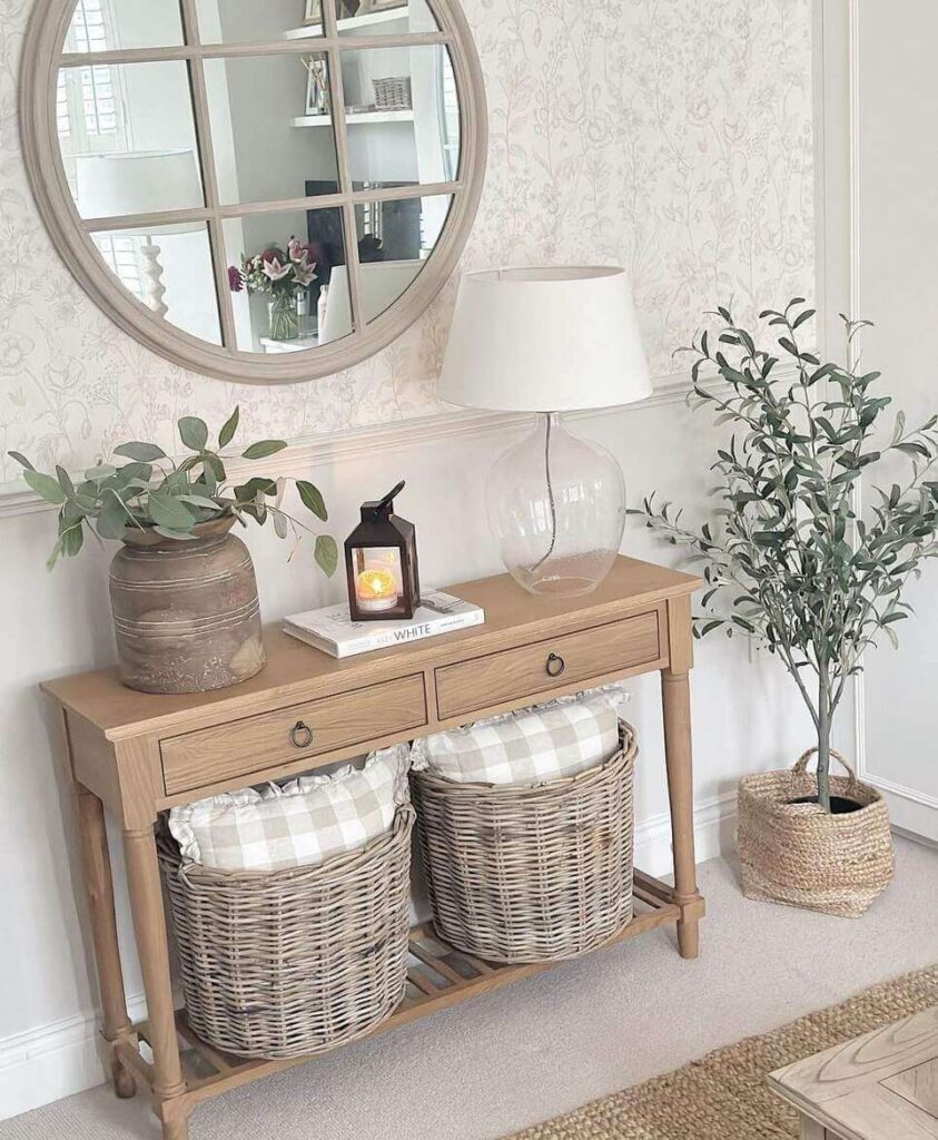 countryside style console table decor ideas.