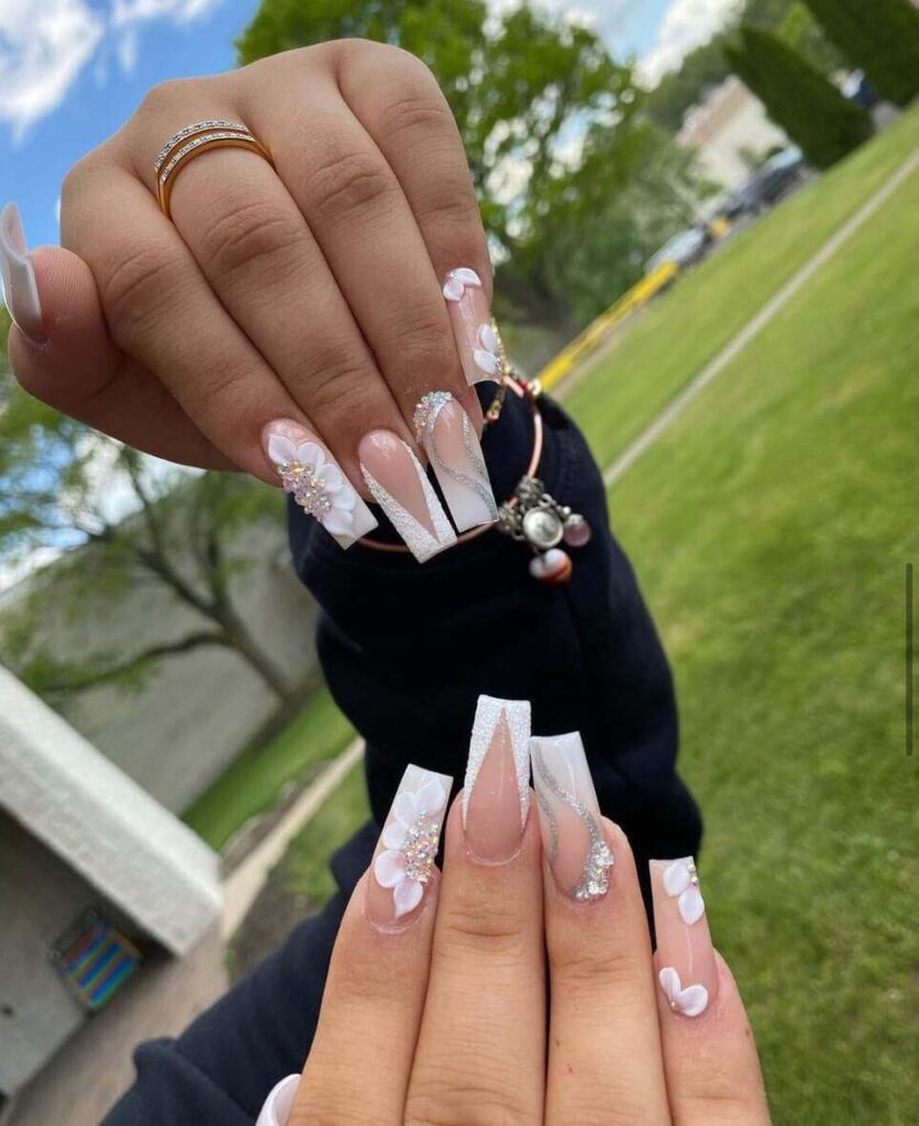 white graduation nails