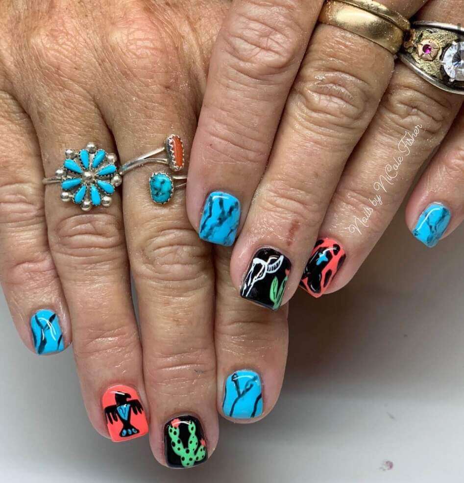 cowgirl themed turquoise western nail designs