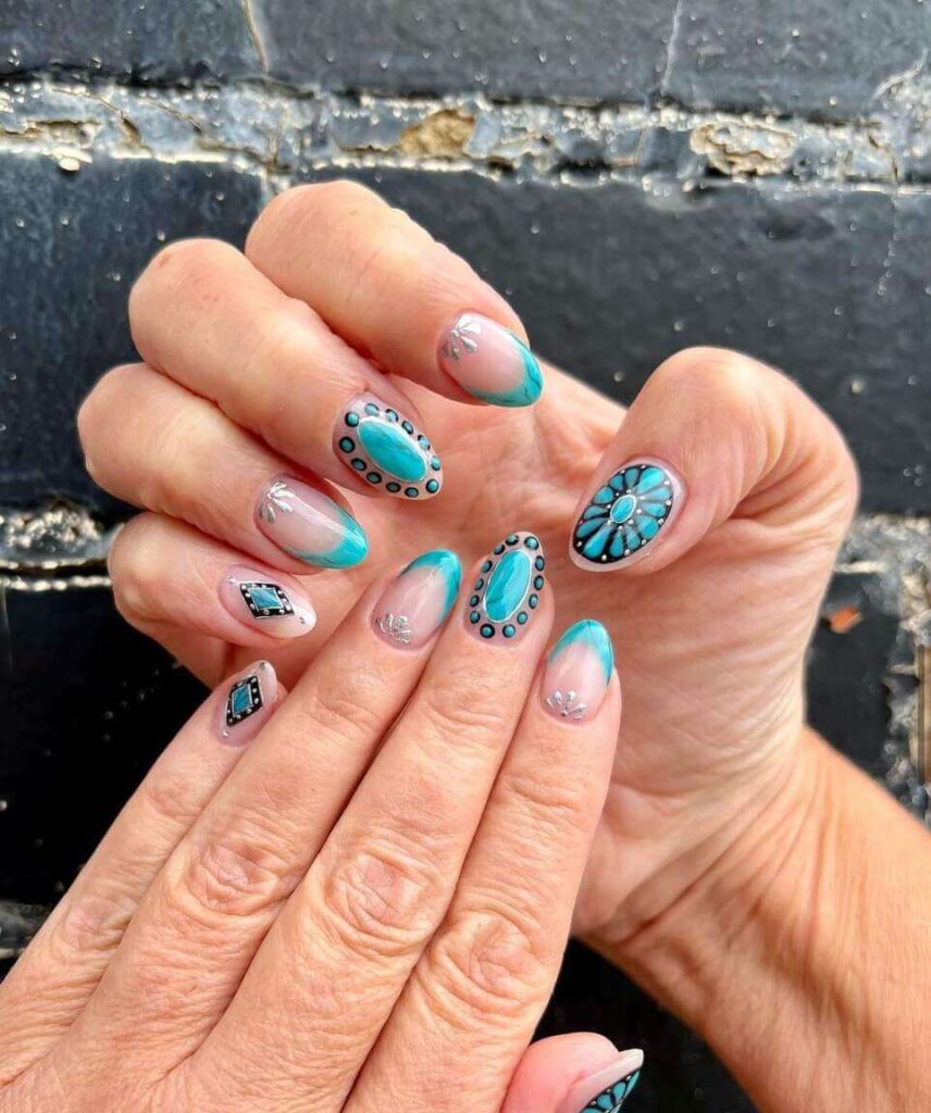 turquoise western nail designs