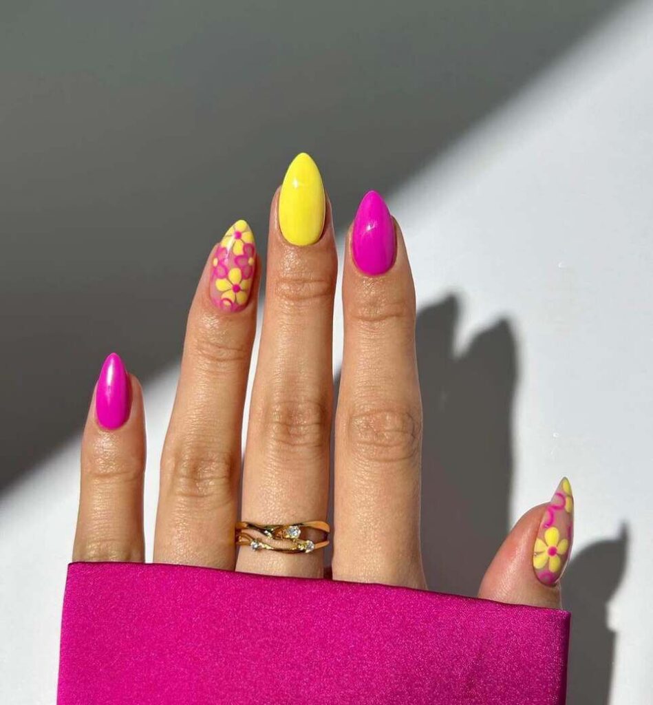 pink and yellow nail ideas