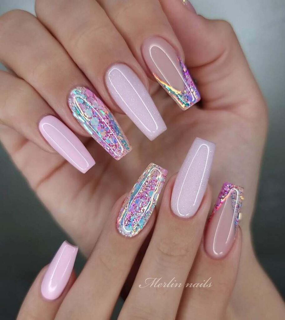 long nail designs pink