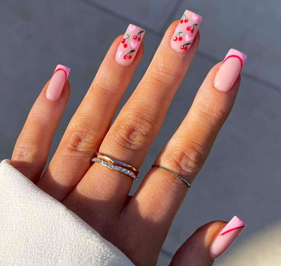 cherry pink nails