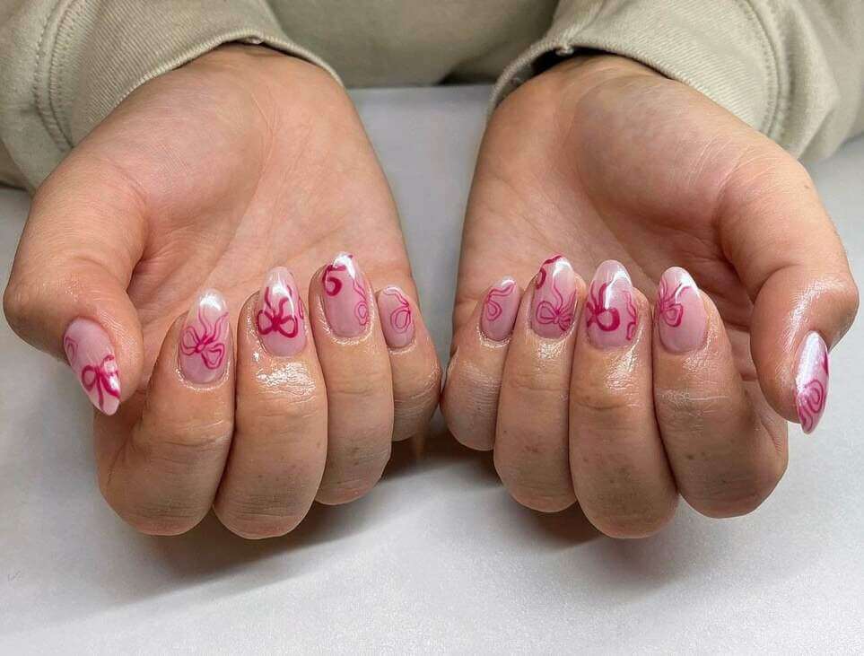 pink bow nail art