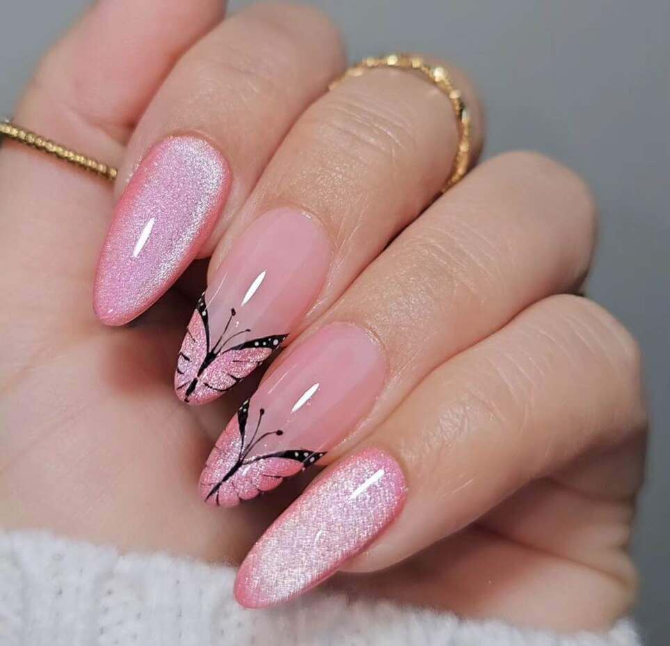 butterfly pink nails