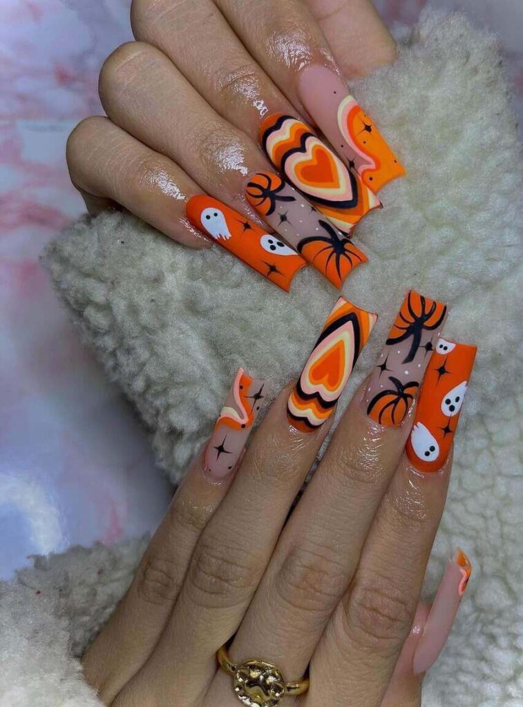 orange halloween nails
