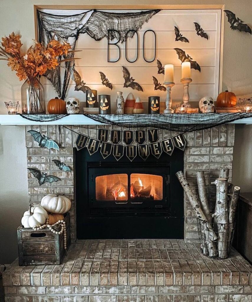 fireplace Halloween decor