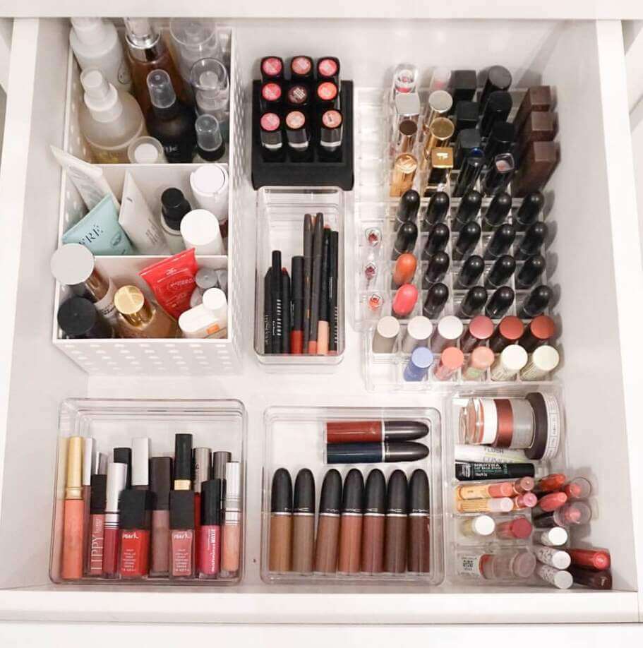 organize makeup in bathroom drawer