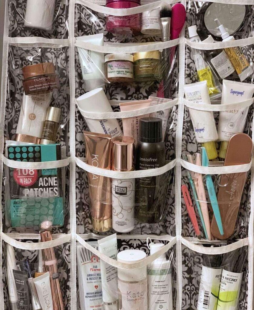 organize makeup in bathroom