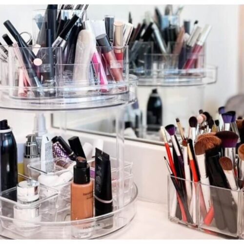 organize makeup in bathroom