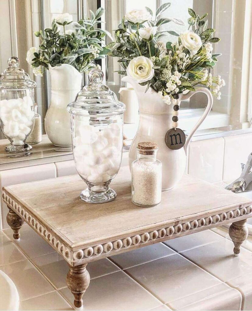 bathroom counter decor and organization