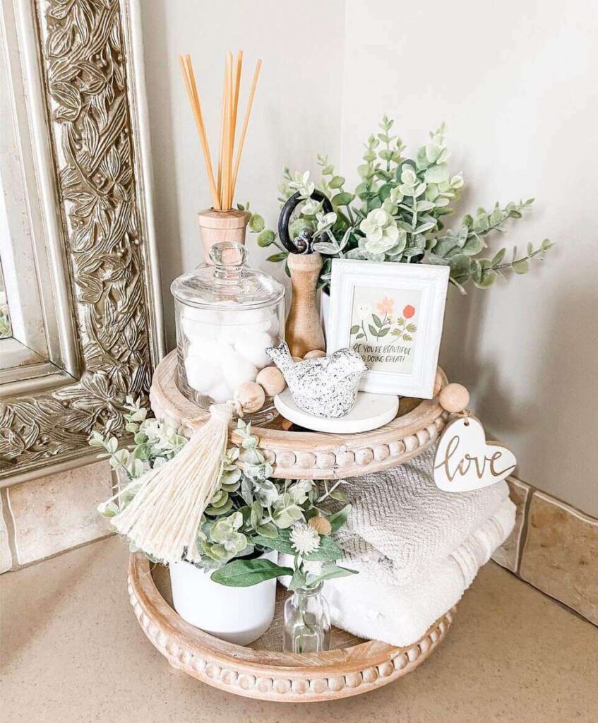 tiered tray bathroom counter decor