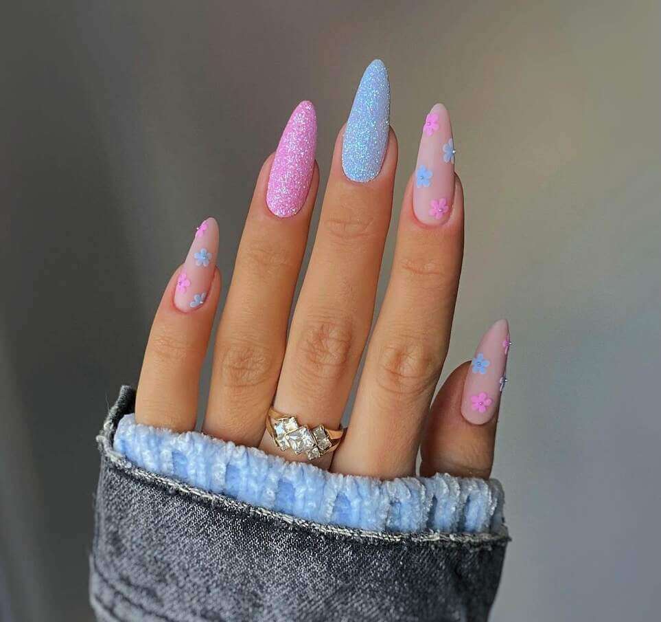 pink and blue birthday nails