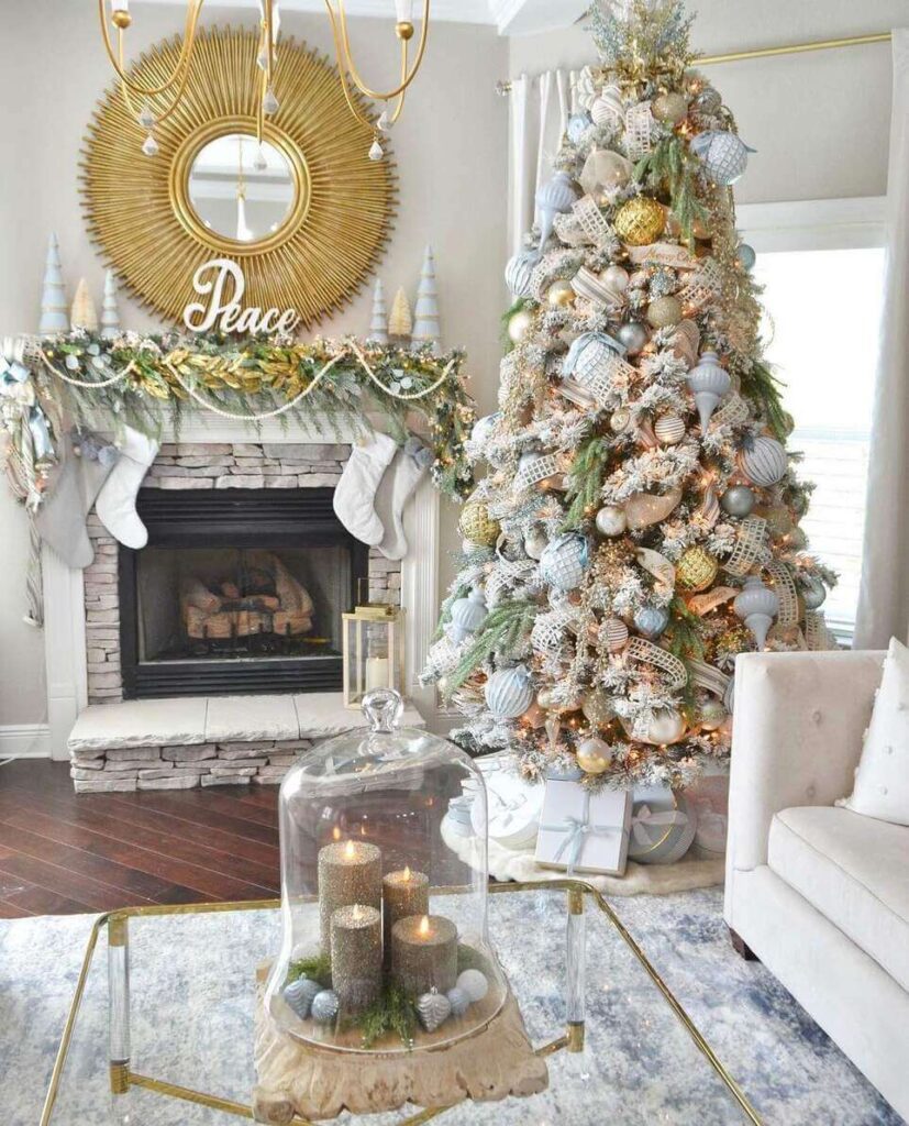 blue and gold christmas tree decorations ideas