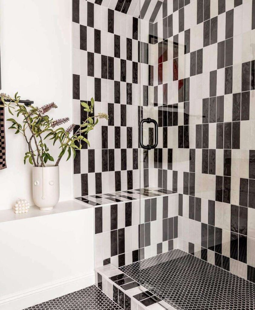 black and white shower tiles