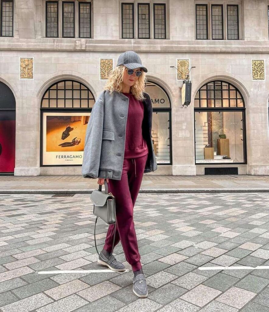 burgundy outfit ideas with sweats