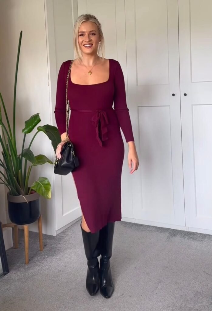 burgundy dress outfit