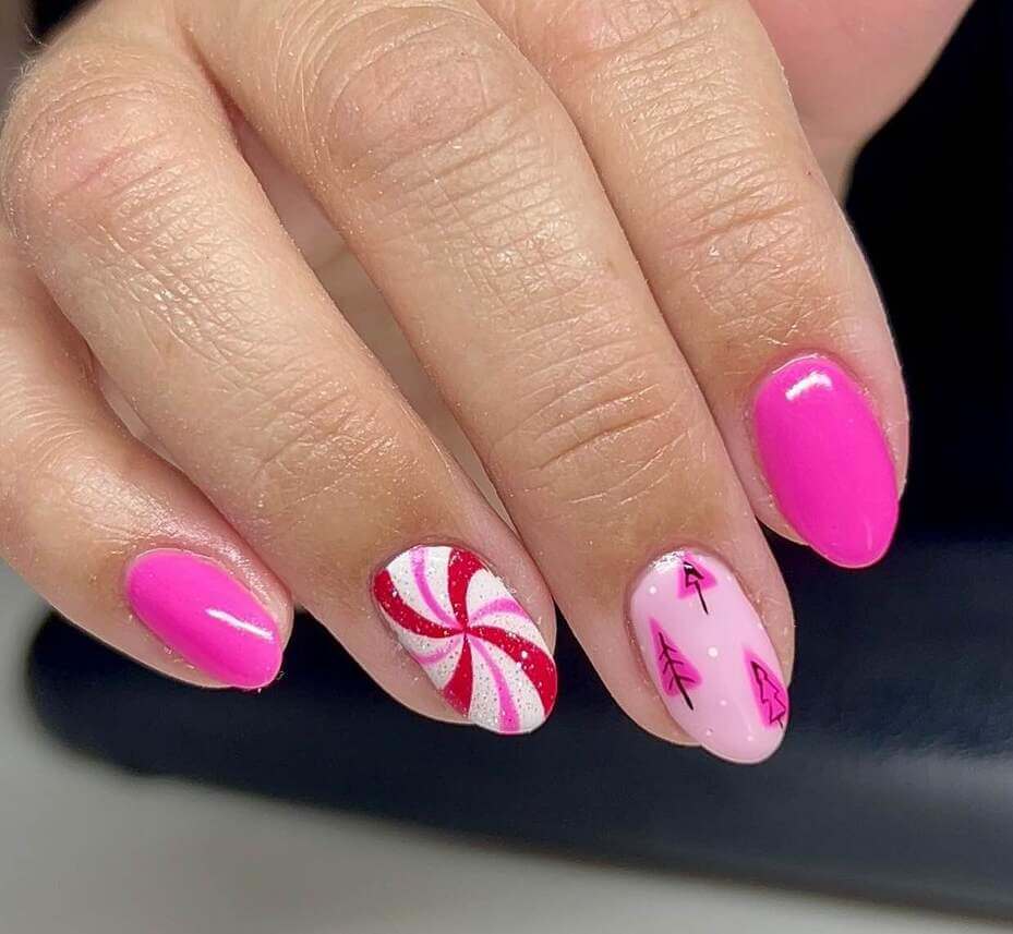 hot pink Christmas nails