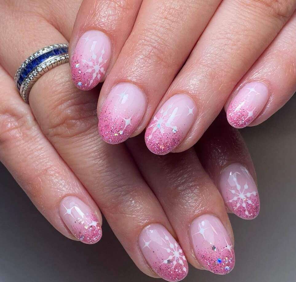 glittery pink Christmas nails