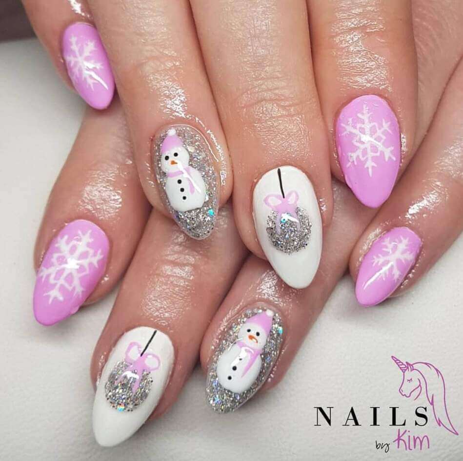 glitter pink Christmas nails