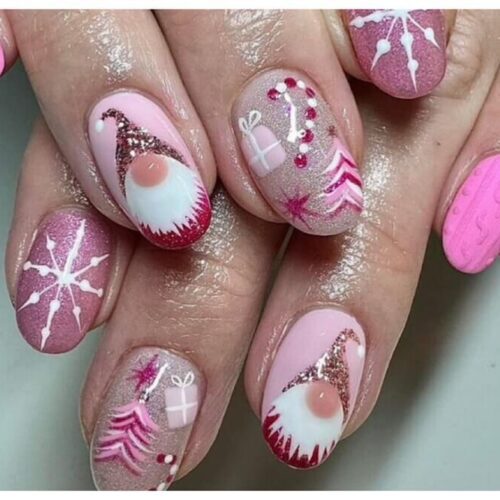 pink Christmas nail designs