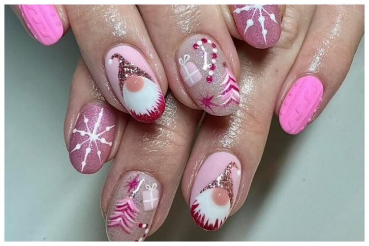 pink Christmas nail designs