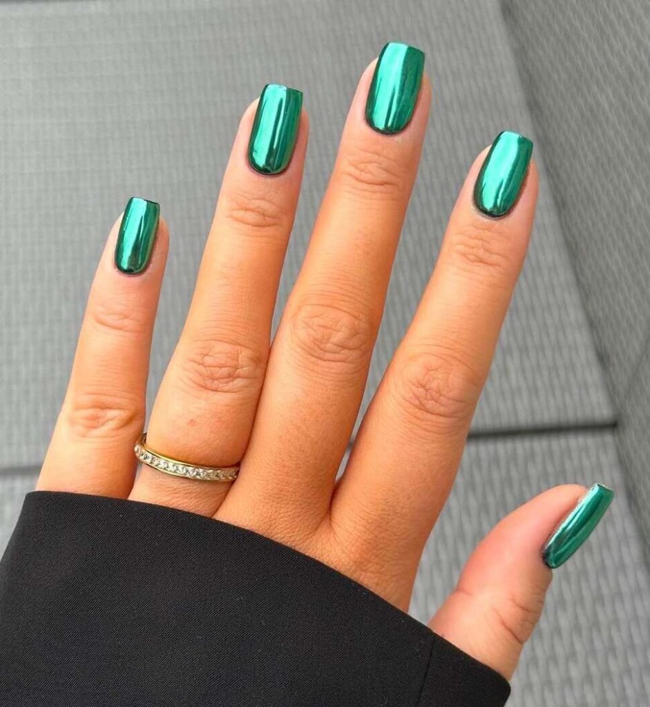 emerald green chrome nail designs