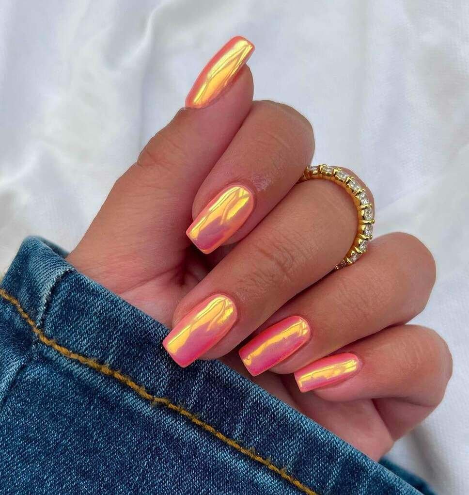 orange chrome nail designs