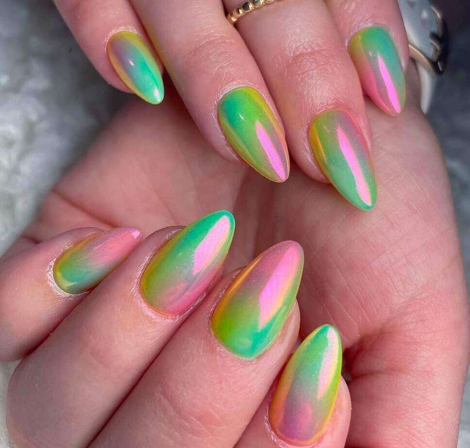 colorful chrome nail designs