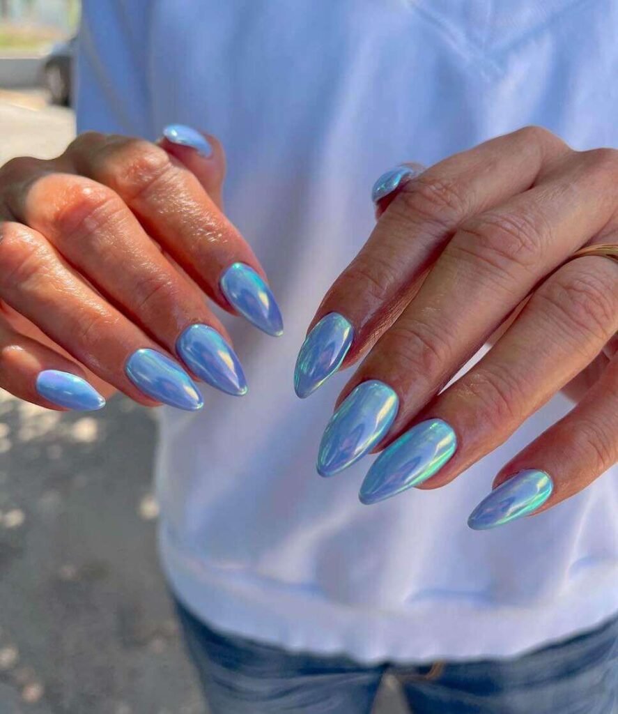 blue chrome nail ideas