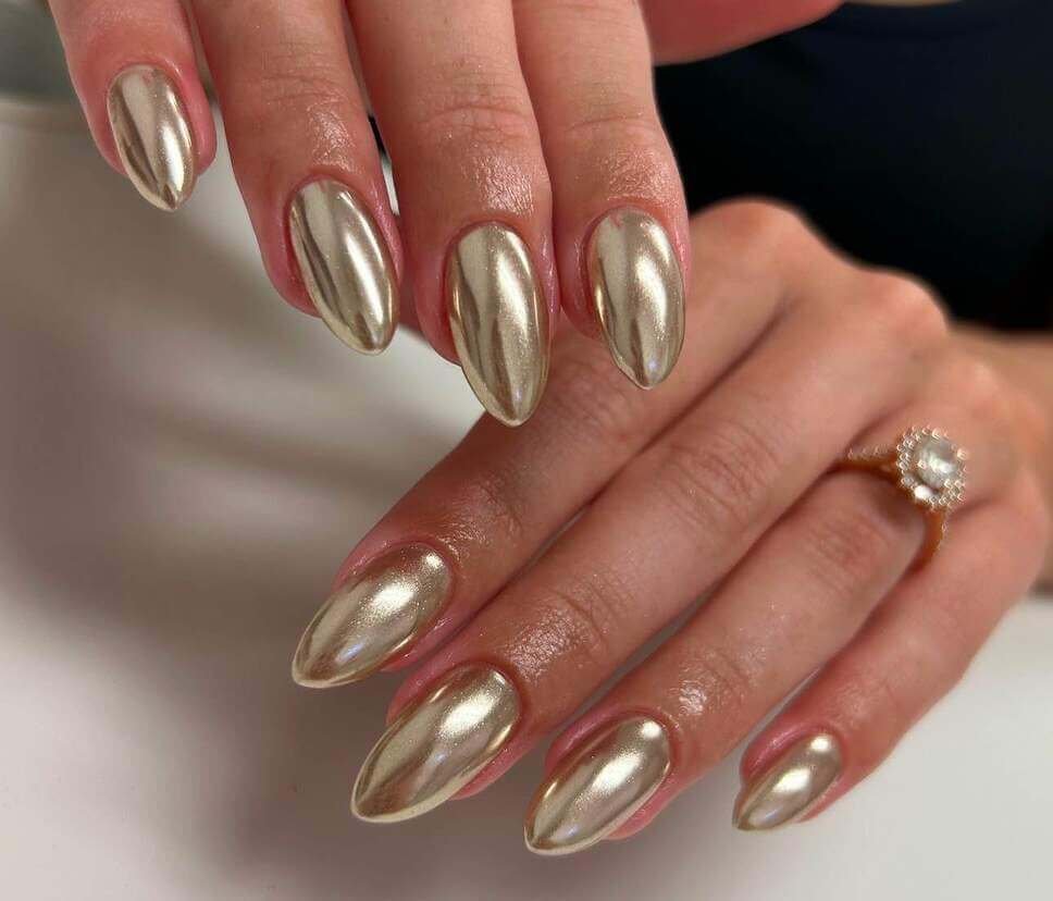 gold chrome nail designs