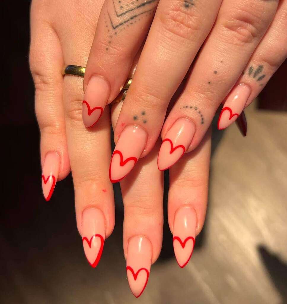 Heart nail art for Valetnine's day