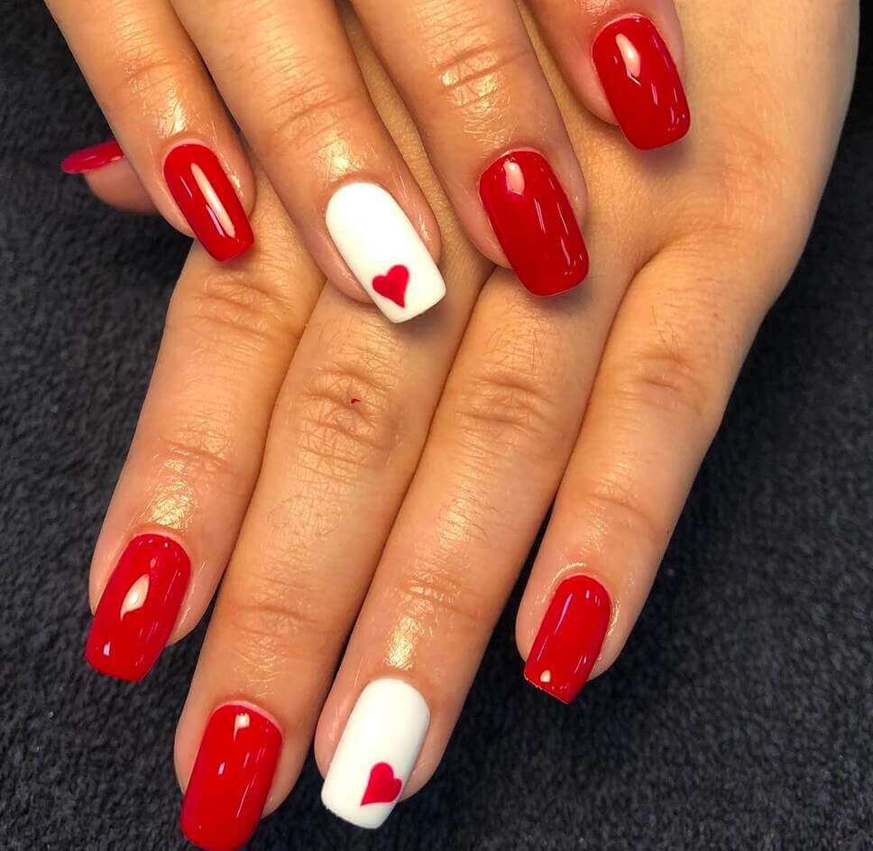 red and white Valentines nail designs