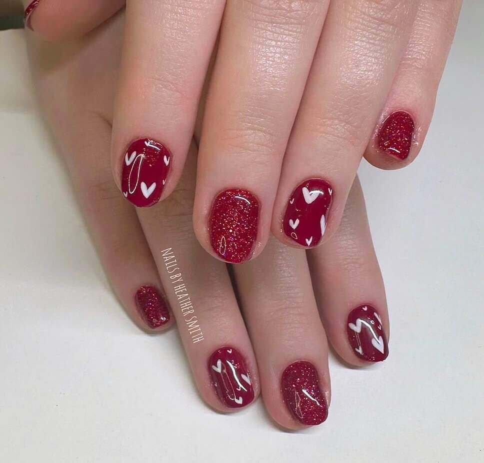 burgundy Valentines nails 